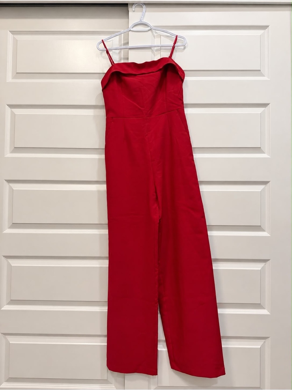 Dynamite Red Wide-Leg Strapless/ thin straps Jumpsuit with Thin Straps